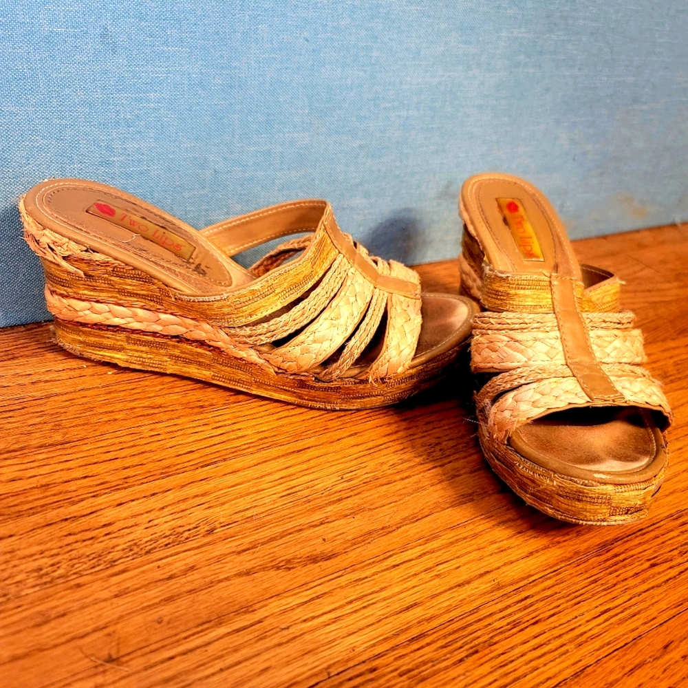 Two Lips Wedge heel Mule Straw Espadrille cream tan sand lightweight sandals